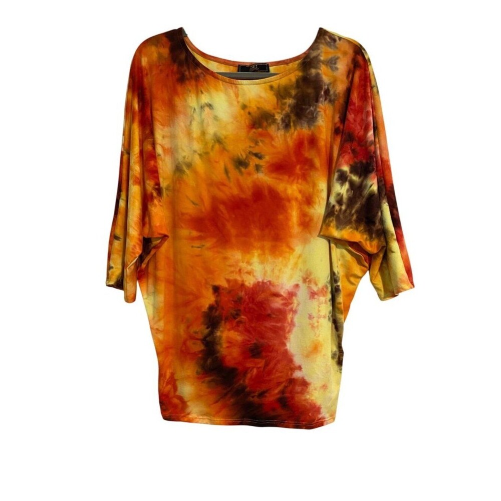 L&B Women's M Multicolor Tee Top Tie-Dye Batwing Sleeve Soft Casual Lightweight